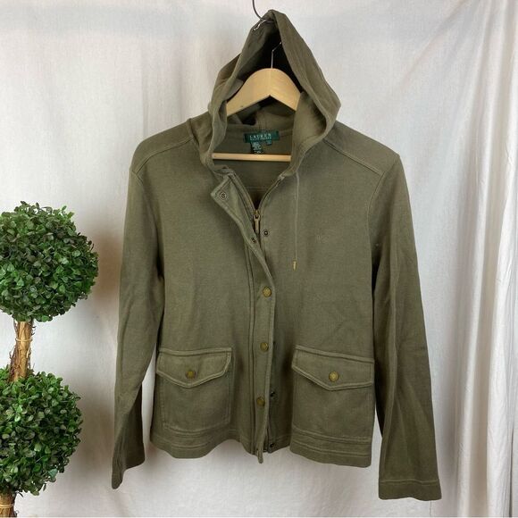 Ralph Lauren Khacki Olive Green Zip Front Hoody Jacket L - Picture 2 of 6
